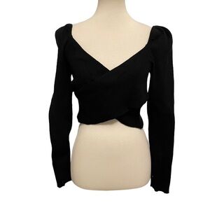 Idem Ditto Black Ribbed Wrap Long Sleeve Crop Top